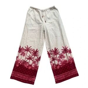 House of Harlow 1960 Palm Tree Wide Leg Pants - Red and Cream